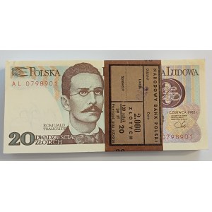 Polen, Volksrepublik Polen, Bankpaket 20 PLN 1982, Serie AL - 100 Stück