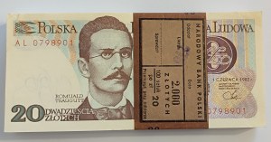 Polen, Volksrepublik Polen, Bankpaket 20 PLN 1982, Serie AL - 100 Stück