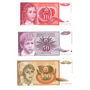 Jugosławia, 10,50,100,500,1000 dinara 1990, zestaw 5 sztuk
