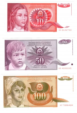 Jugosławia, 10,50,100,500,1000 dinara 1990, zestaw 5 sztuk