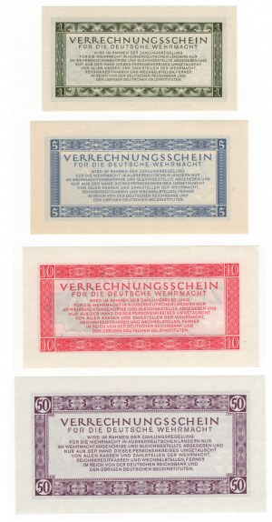 Germania, Wermacht, buono da 1, 5, 10, 50 marchi 1944 - set di 4 pezzi