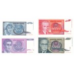 Jugosławia, (5000, 1000, 500, 100) dinara 1992, seria AA - zestaw 4 sztuk