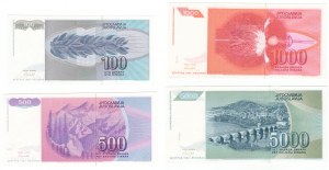 Jugosławia, (5000, 1000, 500, 100) dinara 1992, seria AA - zestaw 4 sztuk