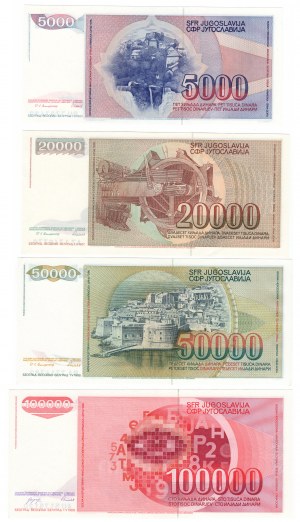 Jugoslawien, (100000, 50000, 20000, 5000) Dinar - Satz zu 4 Stück