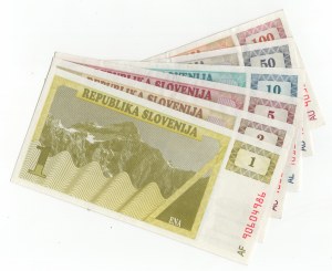 Slovénie, (100, 50, 10, 5, 2, 1) tolarjev 1990 - ensemble de 6 pièces