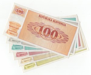 Slovénie, (100, 50, 10, 5, 2, 1) tolarjev 1990 - ensemble de 6 pièces