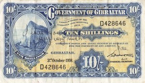 Gibraltár, 10 šilingov 1958