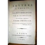 DE MOSTIEUR- LETTRES A EMILIE SUR LA MYTHOLOGIE [MITOLOGIA STAROŻYTNA] wyd. 1794r.  TOM I-II MIEDZIORYTY SKÓRA