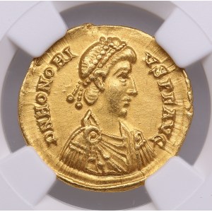 Roman Empire, Ravenna AV Solidus - Honorius (AD 393-423) - NGC Ch XF
