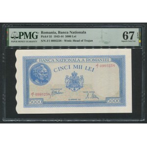 Romania 5000 Lei 1943-44 - PMG 67 EPQ Superb Gem Unc