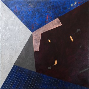 Dorota Kiermasz, Division on canvas with structured triangle and copper polygon, 2020