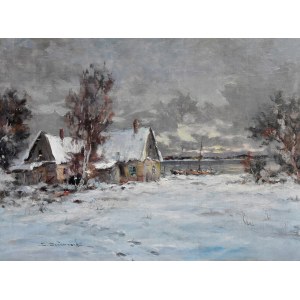 Eugeniusz DZIERZENCKI (1905-1990), Winter landscape with a house on the seashore.