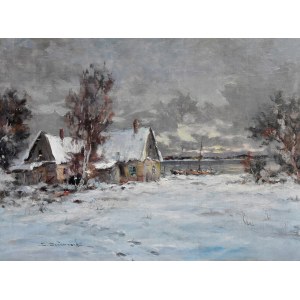Eugeniusz DZIERZENCKI (1905-1990), „Zimowy pejzaż z domem nad brzegiem morza”