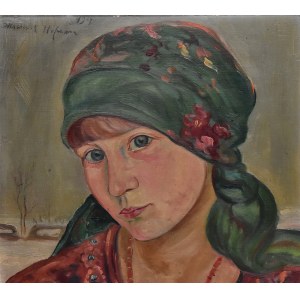 Wlastimil HOFMAN (1881-1970), Portrét dievčaťa v zelenej šatke, 1927