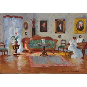Bronisława RYCHTER-JANOWSKA (1868-1953), Interno di un salone con una ragazza al pianoforte.