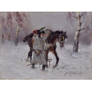 Jerzy KOSSAK (1886-1955), Un corazziere che conduce un cavallo, 1941