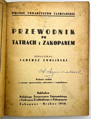 ZWOLIŃSKI Tadeusz - Guide to the Tatra Mountains and Zakopane - Zakopane 1948