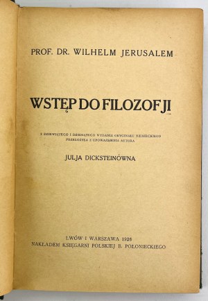 WILHELM Jerusalem - Introduction to Philosophy - Lviv 1926