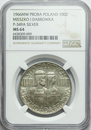 SAMPLE, 100 gold 1966 Mieszko and Dabrowka, half figures, silver