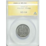 PRÓBA, 1 złoty 1949, nikiel, mennicze