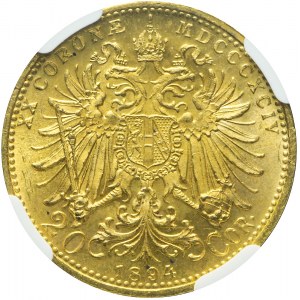 Austria, Franciszek Józef, 20 koron 1894, Wiedeń, piękne