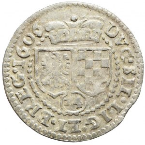 Śląsk, Jan Chrystian i Jerzy Rudolf, 3 krajcary 1606, Złoty Stok, pełna data, bardzo rzadkie