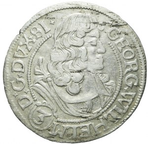 Slezsko, George Wilhelm, 3 krajcars 1675 CB, Brzeg, vzácné