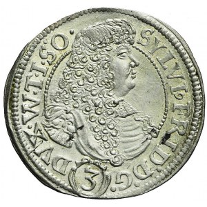 Śląsk, Księstwo Oleśnickie, Sylwiusz Fryderyk, 3 krajcary 1675 SP, Oleśnica, piękne