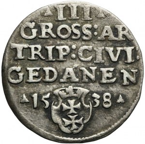 Sigismund I the Old, Trojak 1538, Gdansk, crown without a cross