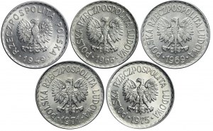 Set of five 1 zloty coins (1949-1975), beautiful