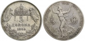 Rakousko, František Josef, sada dvou mincí: 5 korun 1900 + 5 korun 1908