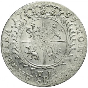 Naśladownictwo pruskie orta lipskiego Augusta III, 18 krajcarów Wrocław 1755
