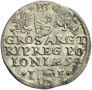 Sigismund III Vasa, Trojak 1594, Olkusz, three-legged arrow behind crown, rarer