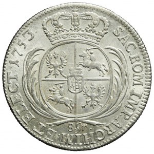 August III Sas, Dwuzłotówka 1753 Lipsk, 8 gr pisane, bardzo rzadka i piękna
