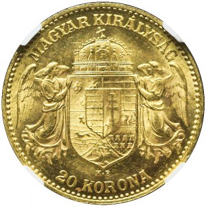 Maďarsko, František Josef, 20 korun 1903 KB, Kremnica, velmi pěkná