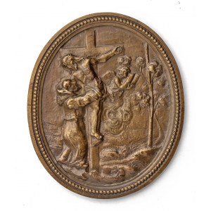 ST. FRANCIS EMBRACES THE CRUCIFIED CHRIST French school, 19th century