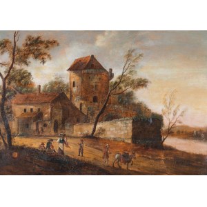 Landschaft der Straße vor dem Schloss, Mitte des 19. Jahrhunderts.