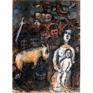 Marc Chagall (1887-1985), Portret rodzinny z pomarańczową kozą