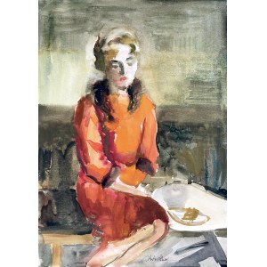 Irena Knothe (1904-1986), Pomarańczowa sukienka, lata 70. XX w.