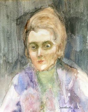 Irena Knothe (1904-1986), Kobieta w fioletowym płaszczu, 1971