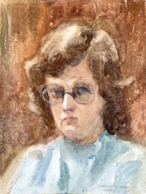 Irena Knothe (1904-1986), Portret kobiety w okularach, 1972