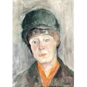 Irena Knothe (1904-1986), Portret w czapce, lata 60. XX w.