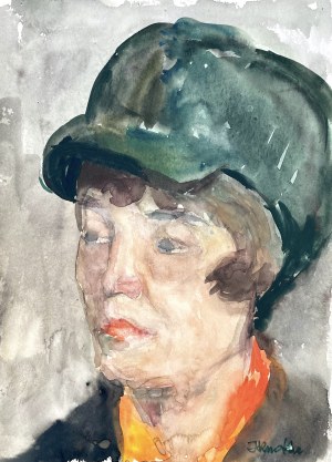 Irena Knothe (1904-1986), Kobieta w zielonej czapce, lata 70. XX w.
