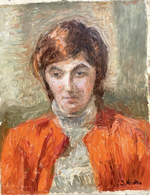 Irena Knothe (1904-1986), Pomarańczowy sweter, lata 60 XX w.