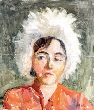 Irena Knothe (1904-1986), Portret w futrzanej czapie, lata 70. XX w.
