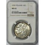 Piłsudski 10 złotych 1939 NGC MS62