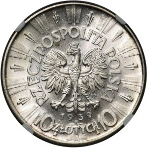 Piłsudski 10 złotych 1939 - NGC MS63