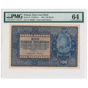 100 marek 1919 - I Serja T - PMG 64 - rzadsza