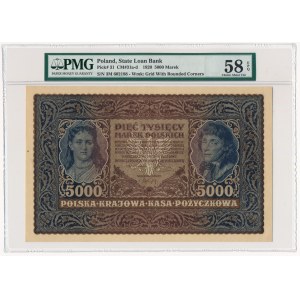5.000 marek 1920 - III Serja M - PMG 58 EPQ - rzadszy wariant