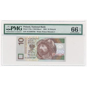 10 złotych 1994 -AC- PMG 66 EPQ - bardzo rzadka seria